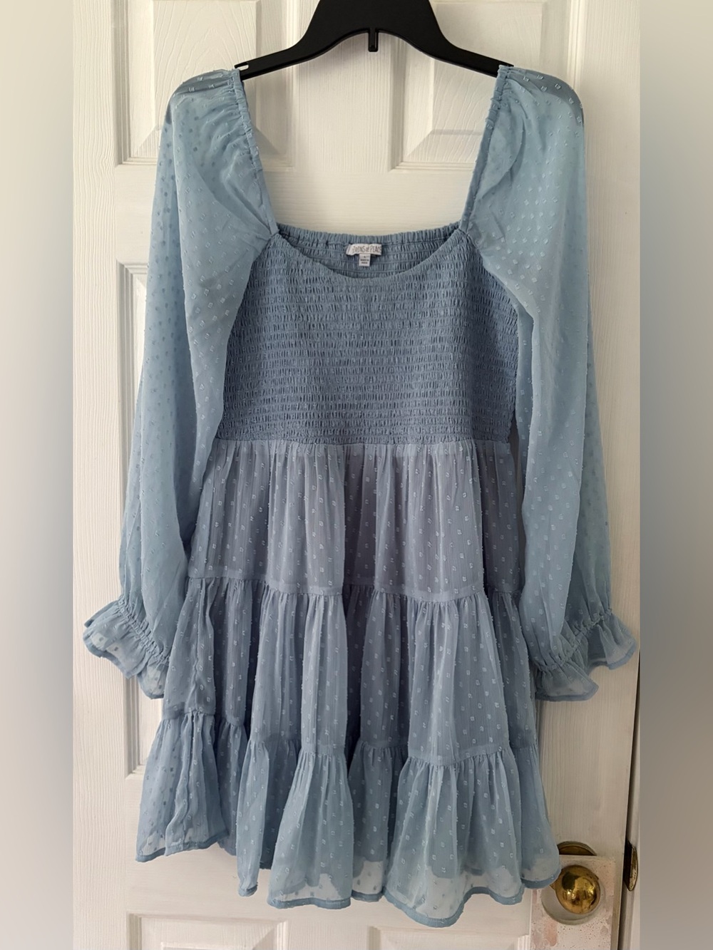 Patrons of Peace Light Blue Tiered Swiss Dot Dress